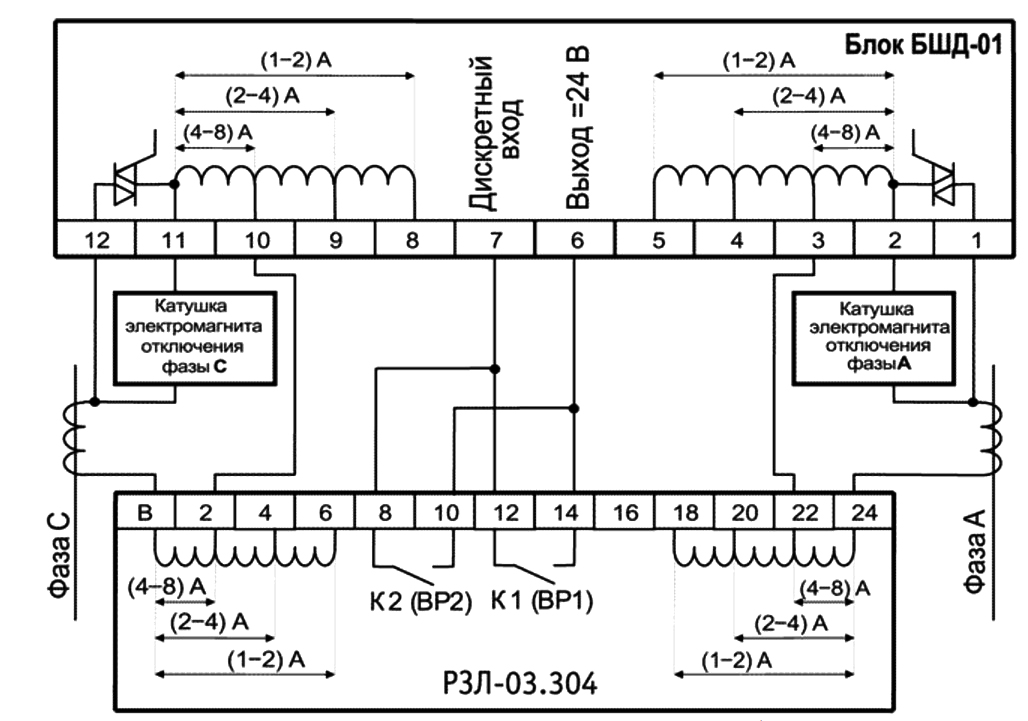 Схема подключения устройства РЗЛ-03.304
