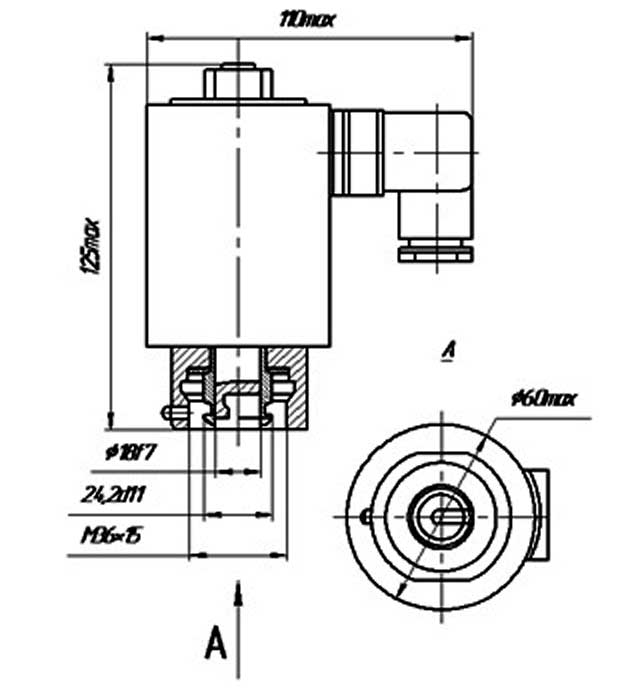 Схема - габаритные, присоединительные и установочные размеры электромагнита ЭМВ 11-26