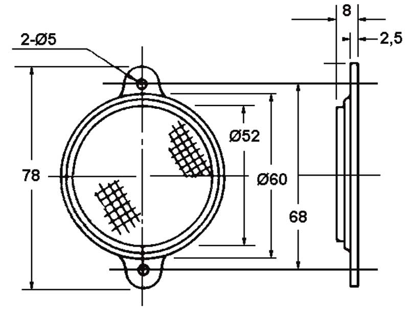 Поляризованный рефлектор (d=60 мм) - габаритная схема