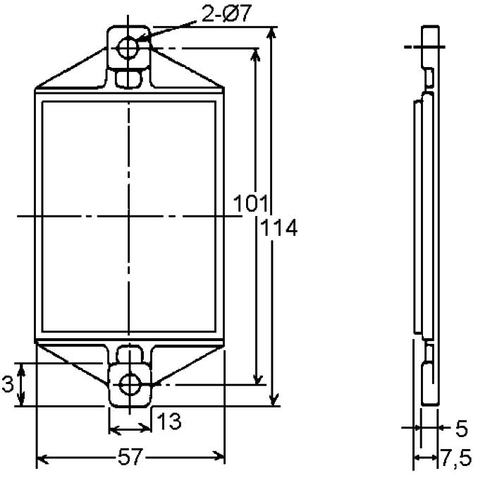 Поляризованный рефлектор (57x114 мм) - габаритная схема