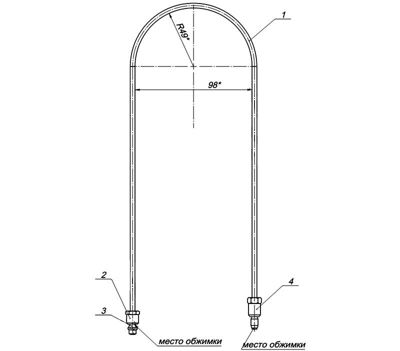 Конструктивная схема трубки запальника серия SIT 160 (диаметр 4мм, L=600мм)