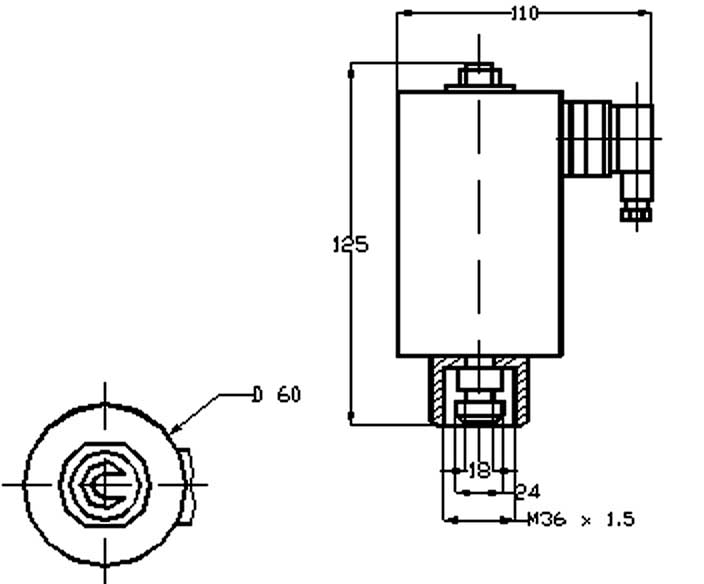 Схема - габаритные, присоединительные и установочные размеры электромагнита ЭМВ 11-22